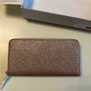 NWT Kate Spade Rose Gold Glitter large continental wallet